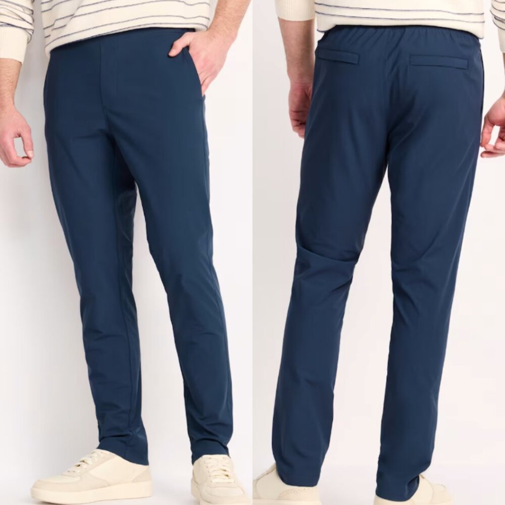 01.Algo Men's WarpTech Commuter E-Waist Slim Fit Trouser in Navy Blue